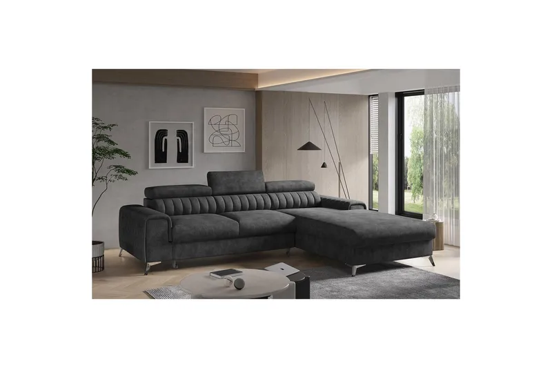 Kulmasohva Eltap Grayson 278x205x92 cm - Leve 6, Tummanharmaa, Oikea - Huonekalut - Sohva - Vuodesohva