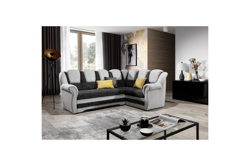 Kulmasohva Eltap Lord II 243x195x112 cm - Berlin 02, Berlin 10, Musta, Harmaa, Oikea - Huonekalut - Sohva - Vuodesohva