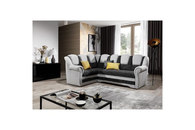 Kulmasohva Eltap Lord II 243x195x112 cm - Berlin 02, Berlin 10, Musta, Harmaa, Vasen - Huonekalut - Sohva - Vuodesohva