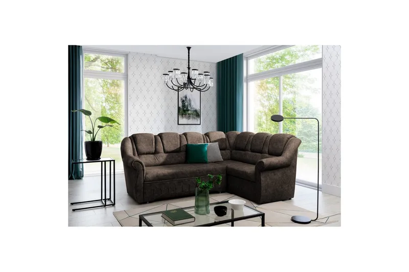 Kulmasohva Eltap Lord II 243x195x112 cm - Dora 28, Tummanruskea, Oikea - Huonekalut - Sohva - Vuodesohva