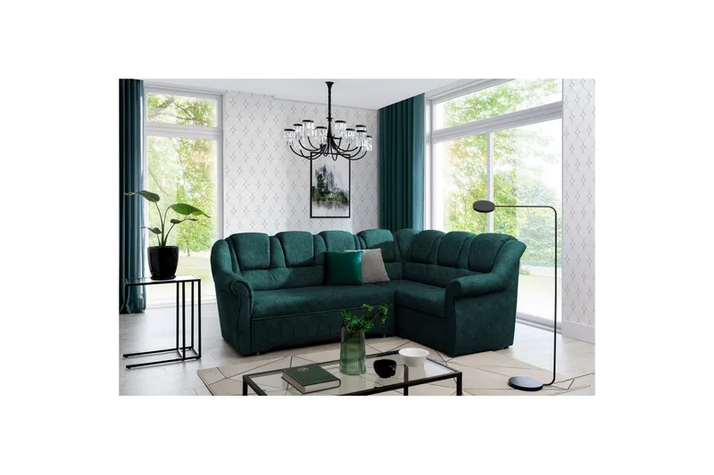 Kulmasohva Eltap Lord II 243x195x112 cm - Dora 85, tummanvihreä, Oikea - Huonekalut - Sohva - Vuodesohva