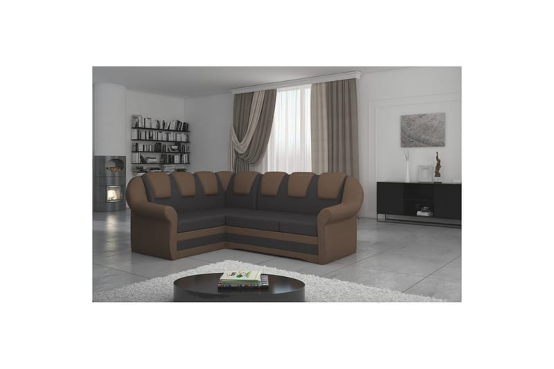 Kulmasohva Eltap Lord II 243x195x112 cm - Soft 66, Soft 15, Tummanruskea, Musta, Vasen - Huonekalut - Sohva - Vuodesohva