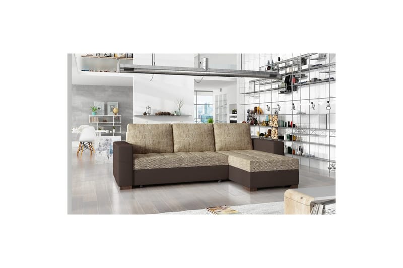 Kulmasohva Eltap Newark 237x150x90 cm - Berlin 03, Soft 66, Beige, Tummanruskea - Huonekalut - Sohva - Vuodesohva