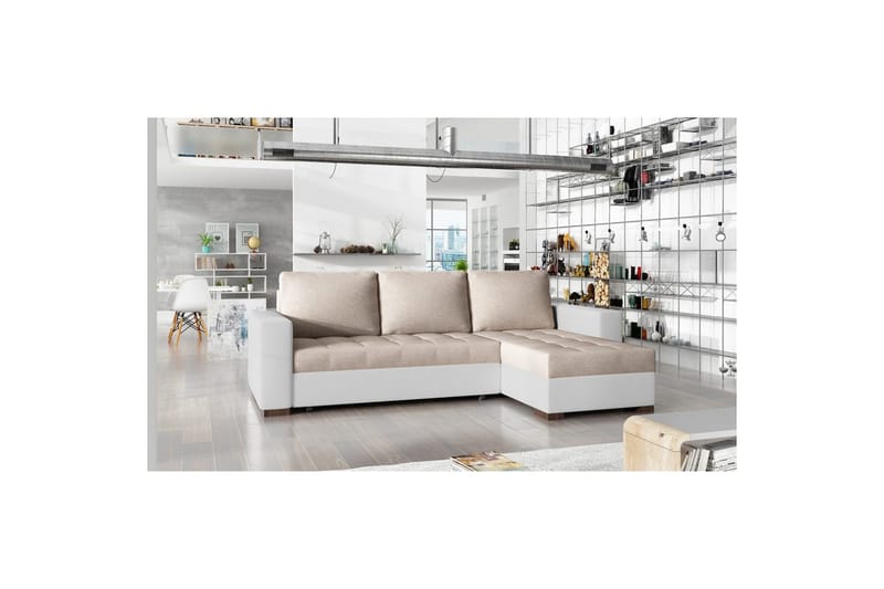 Kulmasohva Eltap Newark 237x150x90 cm - Dora 21, Soft 17, Beige, Valkoinen - Huonekalut - Sohva - Vuodesohva