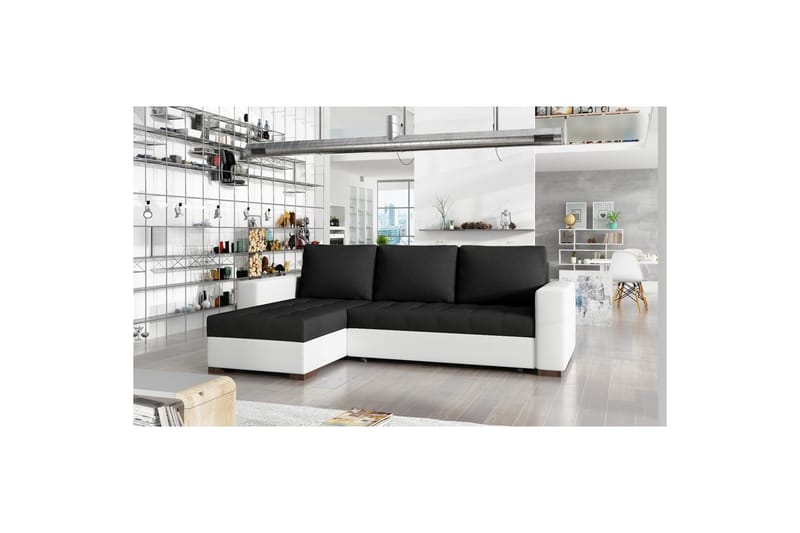 Kulmasohva Eltap Newark 237x150x90 cm - Sawana 14, Soft 17, Musta, Valkoinen - Huonekalut - Sohva - Vuodesohva