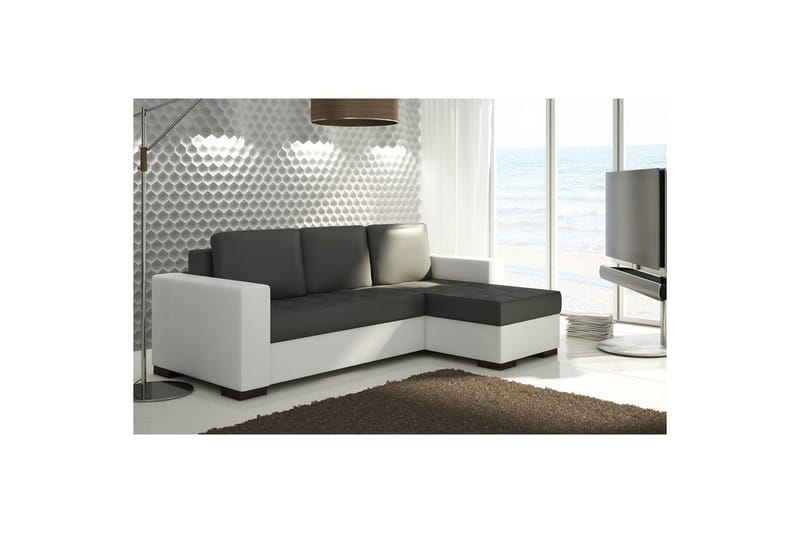 Kulmasohva Eltap Newark 237x150x90 cm - Soft 11, Soft 17, Musta, Valkoinen - Huonekalut - Sohva - Vuodesohva