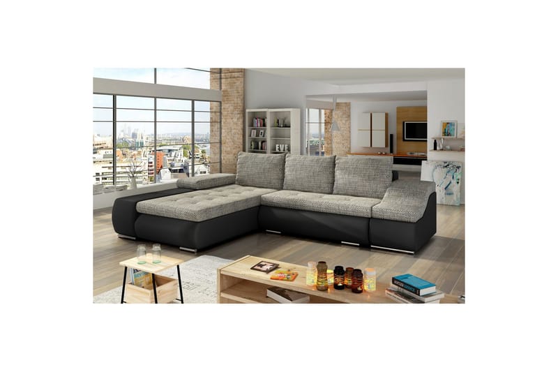 Kulmasohva Eltap Ontario 295x200x82 cm - Berlin 01, Soft 11, Harmaa, Musta, Vasen - Huonekalut - Sohva - Vuodesohva