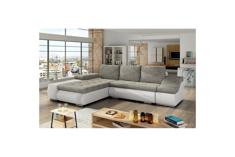 Kulmasohva Eltap Ontario 295x200x82 cm - Berlin 01, Soft 17, Harmaa, Valkoinen, Vasen - Huonekalut - Sohva - Vuodesohva