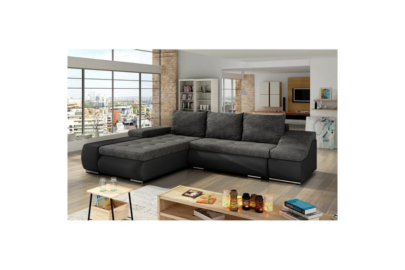 Kulmasohva Eltap Ontario 295x200x82 cm - Berlin 02, Soft 11, Musta, Vasen - Huonekalut - Sohva - Vuodesohva