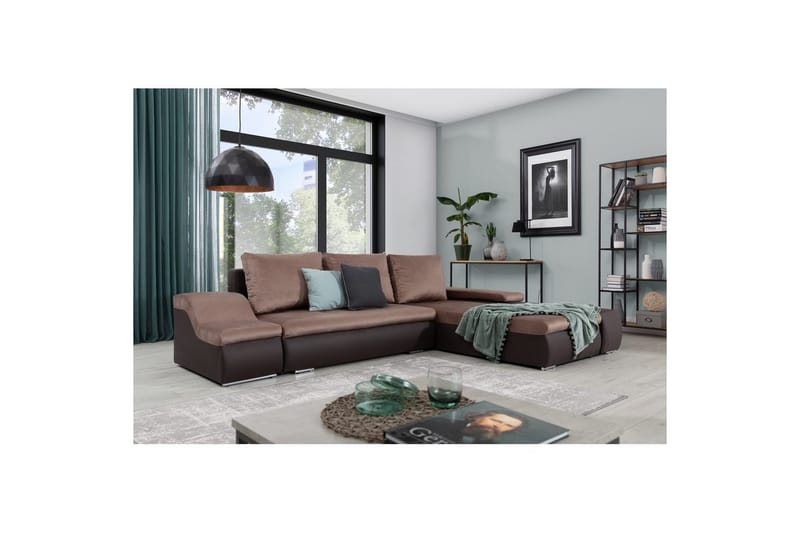 Kulmasohva Eltap Ontario 295x200x82 cm - Monolith 09, Soft 66, Tummanbeige, Tummanruskea, Oikea - Huonekalut - Sohva - Vuodesohva