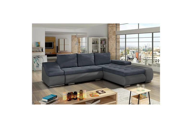 Kulmasohva Eltap Ontario 295x200x82 cm - Soro 76, Soro 93, Sininen, Harmaa, Oikea - Huonekalut - Sohva - Vuodesohva