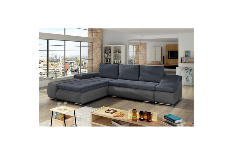 Kulmasohva Eltap Ontario 295x200x82 cm - Soro 76, Soro 93, Sininen, Harmaa, Vasen - Huonekalut - Sohva - Vuodesohva