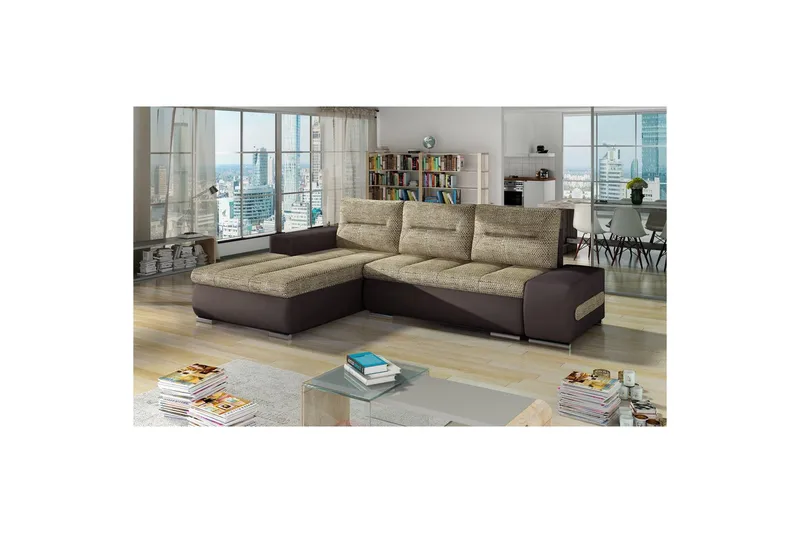 Kulmasohva Eltap Ottavio 275x180x85 cm - Berlin 03, Soft 66, Beige, Tummanruskea, Vasen - Huonekalut - Sohva - Vuodesohva