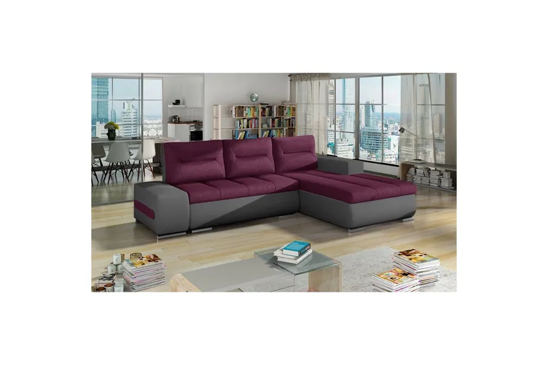 Kulmasohva Eltap Ottavio 275x180x85 cm, Lars 68, Soft 29, Violetti, Harmaa, Oikea