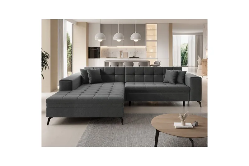 Kulmasohva Eltap Solange 292x196x84 cm - Inari 96, Tummanharmaa, Vasen - Huonekalut - Sohva - Vuodesohva