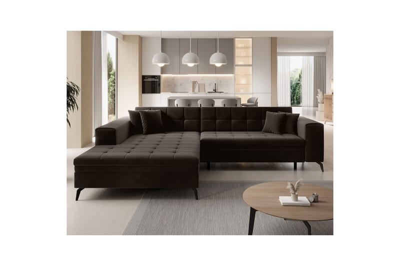 Kulmasohva Eltap Solange 292x196x84 cm - Mat Velvet 29, Tummanruskea, Vasen - Huonekalut - Sohva - Vuodesohva