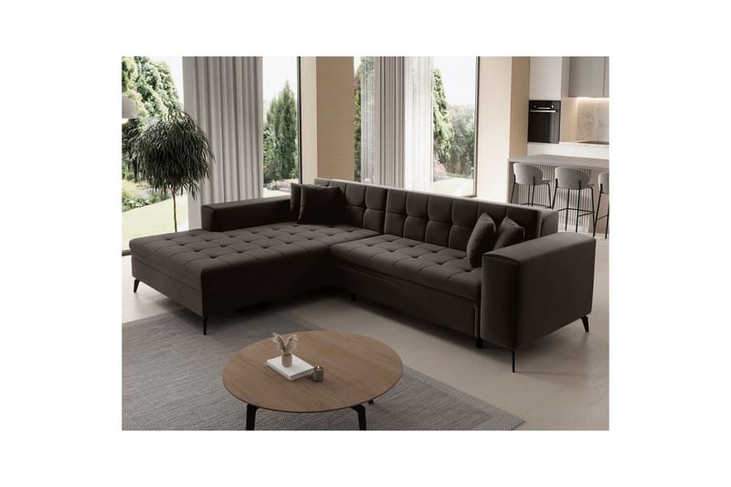 Kulmasohva Eltap Solange 292x196x84 cm - Mat Velvet 29, Tummanruskea, Vasen - Huonekalut - Sohva - Vuodesohva