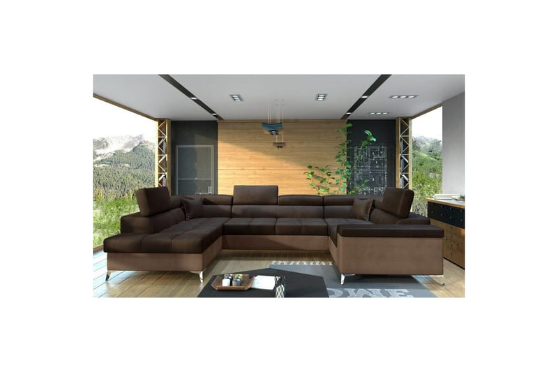 Kulmasohva Eltap Thiago 342x208x88 cm - Monolith 29, Monolith 09, Ruskea, Vasen - Huonekalut - Sohva - Vuodesohva