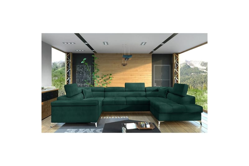 Kulmasohva Eltap Thiago 342x208x88 cm - Monolith 37, Vihreä, Oikea - Huonekalut - Sohva - Vuodesohva