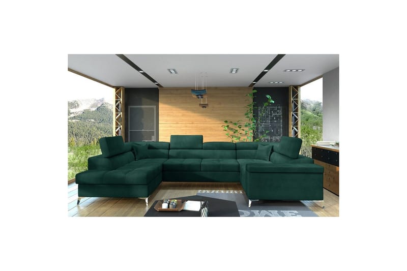 Kulmasohva Eltap Thiago 342x208x88 cm - Monolith 37, Vihreä, Vasen - Huonekalut - Sohva - Vuodesohva