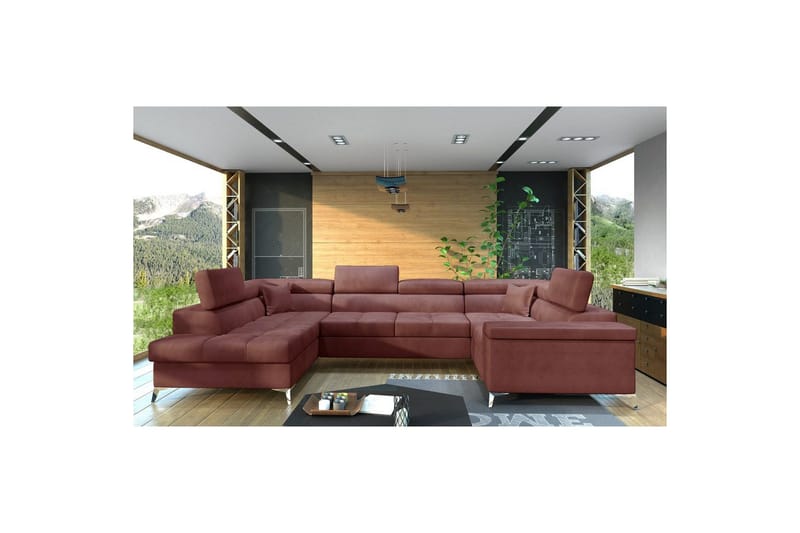 Kulmasohva Eltap Thiago 342x208x88 cm - Monolith 63, Vaaleanpunainen, Vasen - Huonekalut - Sohva - Vuodesohva