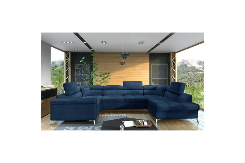 Kulmasohva Eltap Thiago 342x208x88 cm - Monolith 77, Sininen, Oikea - Huonekalut - Sohva - Vuodesohva
