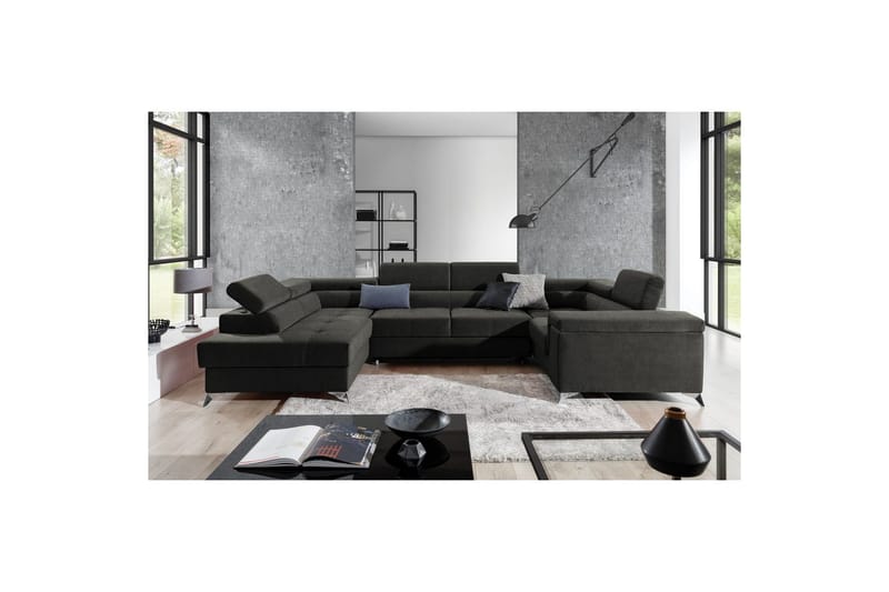 Kulmasohva Eltap Thiago 342x208x88 cm - Sawana 05, Tummanharmaa, Vasen - Huonekalut - Sohva - Vuodesohva