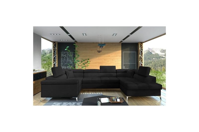 Kulmasohva Eltap Thiago 342x208x88 cm - Sawana 14, Musta, Oikea - Huonekalut - Sohva - Vuodesohva