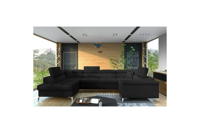 Kulmasohva Eltap Thiago 342x208x88 cm - Sawana 14, Musta, Vasen - Huonekalut - Sohva - Vuodesohva