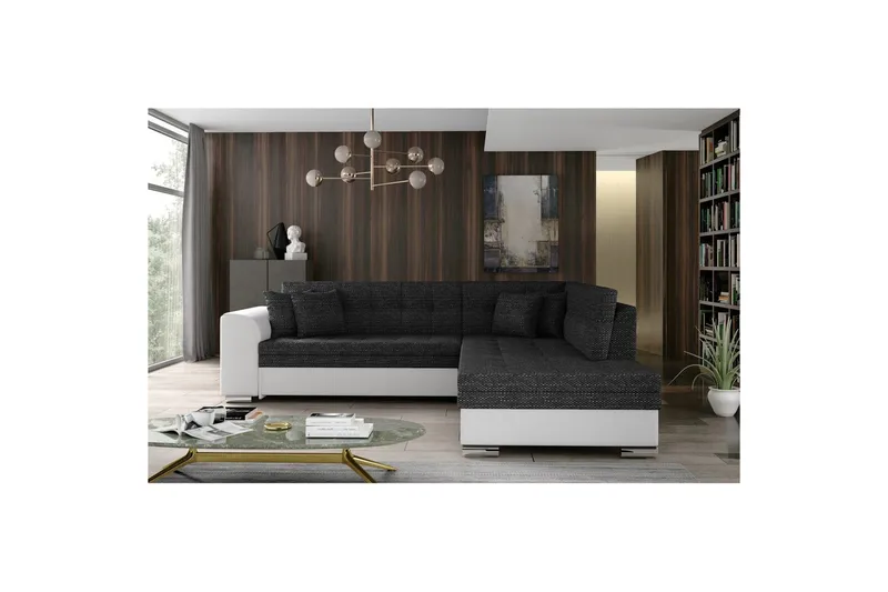 Kulmasohva Eltap Pieretta 260x207x78 cm, Berlin 02, Soft 17, Musta, Valkoinen, Oikea