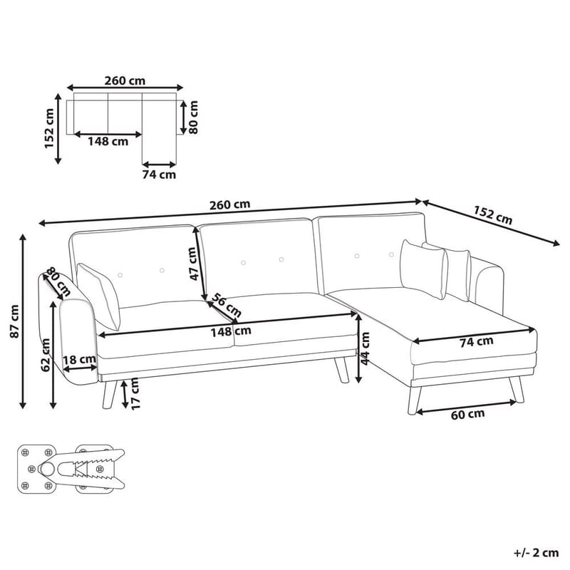 Kulmasohva Kaarina - Valkoinen, Ruskea - Huonekalut - Sohva - Vuodesohva