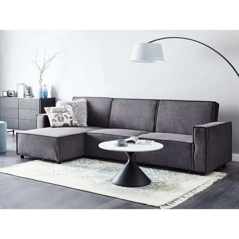 Kulmasohva Romedal II - Harmaa, Musta/Oikeakätinen - Huonekalut - Sohva - Vuodesohva