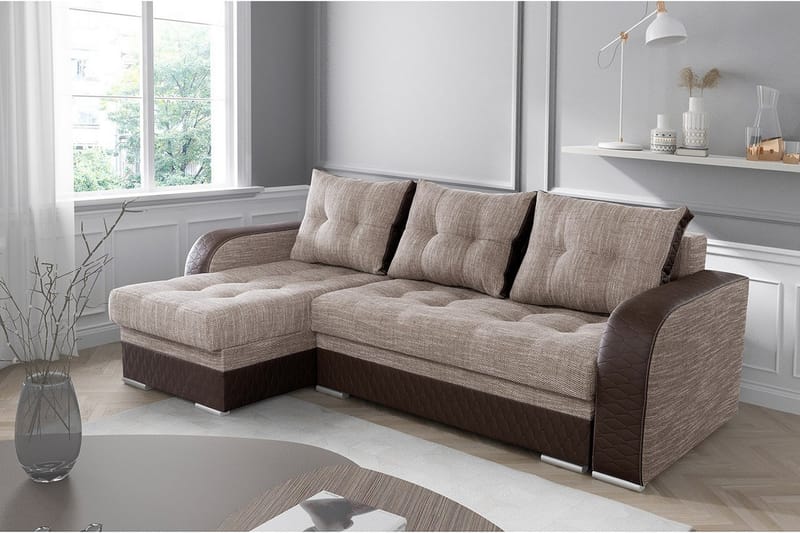 Kulmasohva Sydney - Beige/Ruskea - Huonekalut - Sohva - Vuodesohva