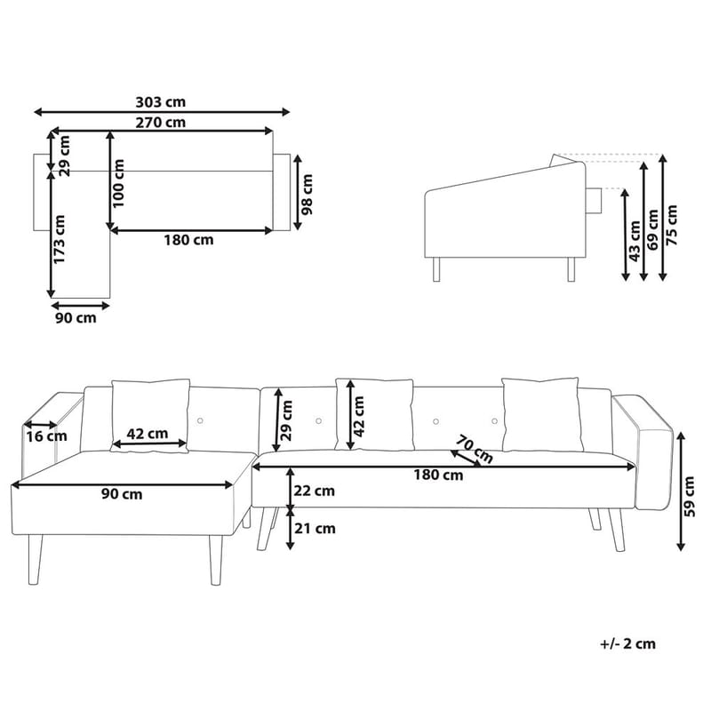 Kulmasohva Vadso - Valkoinen, vaalea puu/oikeakätinen - Huonekalut - Sohva - Vuodesohva