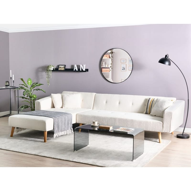 Kulmasohva Vadso - Valkoinen, vaalea puu/oikeakätinen - Huonekalut - Sohva - Vuodesohva