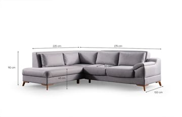 Kulmasohva-vuode Atelier Del Sofa Aqua Grey (225/275 x 100 x 90 cm) Vasen - Huonekalut - Sohva - Vuodesohva
