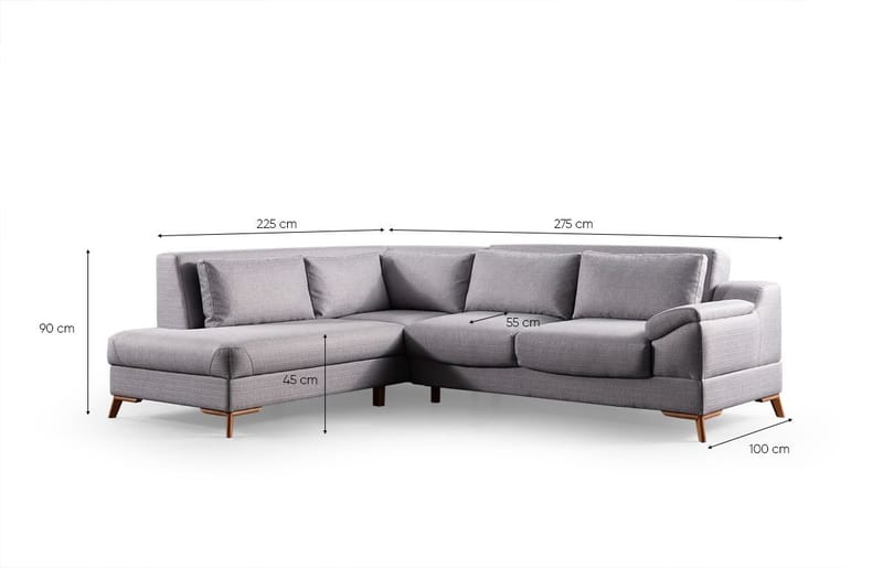 Kulmasohva-vuode Atelier Del Sofa Aqua Grey (225/275 x 100 x 90 cm) Vasen - Huonekalut - Sohva - Vuodesohva