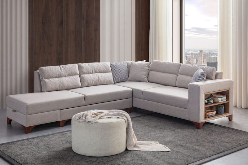 Kulmasohva-vuodesohva Atelier Del Sofa T-Loft Right (230 x 90 x 150 cm) Kermanvärinen, Kermanvärinen
