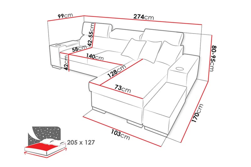 Kulmasohva Pereso Vasen - Huonekalut - Sohva - Vuodesohva