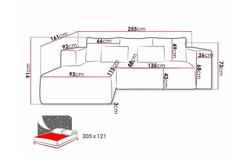 3:n ist Kulmasohva Listowel - Huonekalut - Sohva - Vuodesohva - Kulmavuodesohva