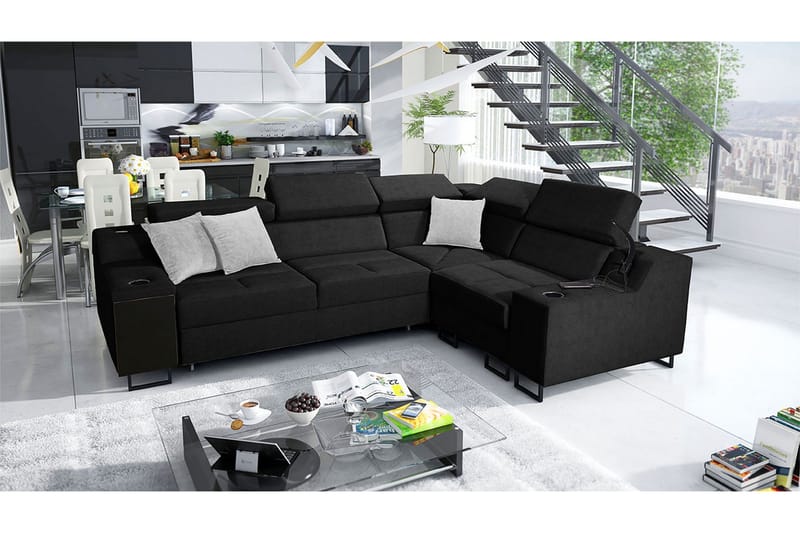 4 ist. Vuodesohva Oikea - Musta - Huonekalut - Sohva - Vuodesohva - Kulmavuodesohva