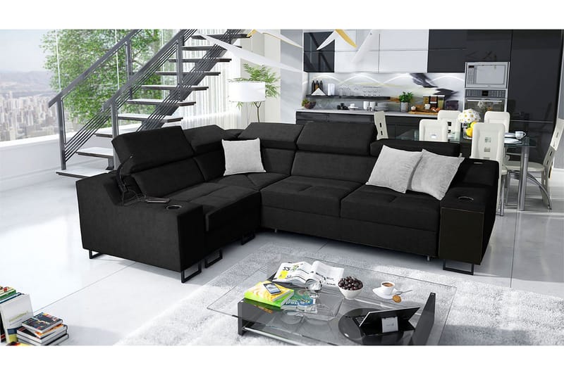 4 ist. Vuodesohva Vasen - Musta - Huonekalut - Sohva - Vuodesohva - Kulmavuodesohva