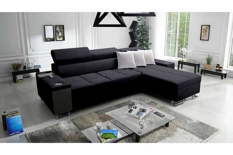 4:n ist Kulmavuodesohva Torretta Oikea - Musta - Huonekalut - Sohva - Vuodesohva - Kulmavuodesohva