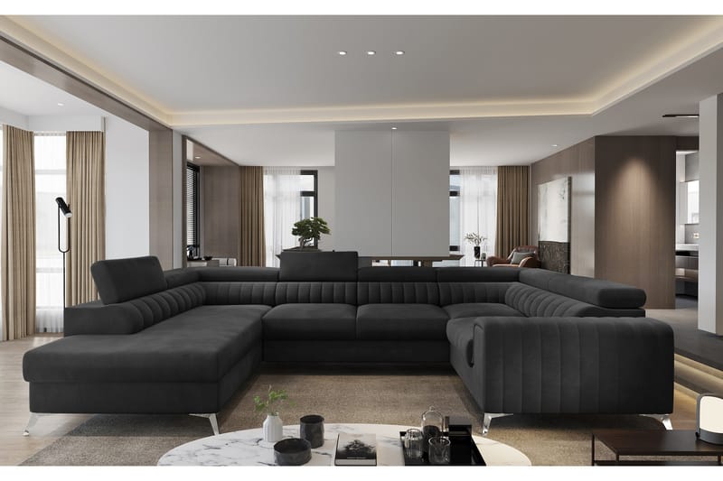 Kulmavuodesohva avopäädyllä Satender - Tummanharmaa - Huonekalut - Sohva - Vuodesohva