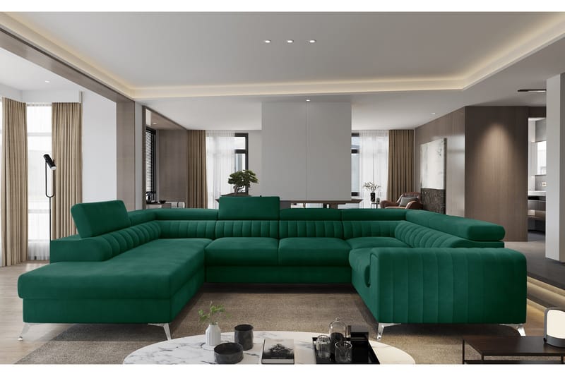 Kulmavuodesohva avopäädyllä Satender - Vihreä - Huonekalut - Sohva - Vuodesohva