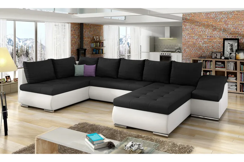 Kulmavuodesohva Bouchard divaanilla, Musta/Valkoinen