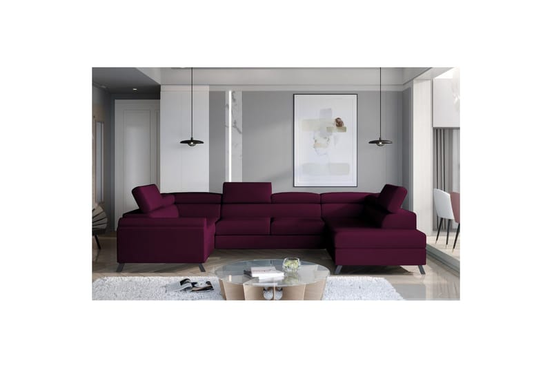 Divaani Eltap Escada 336x200x92 cm, Mat Velvet 68, Punainen, Oikea