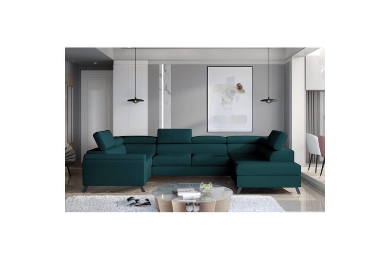 Divaani Eltap Escada 336x200x92 cm, Mat Velvet 75, Vihreä, Oikea