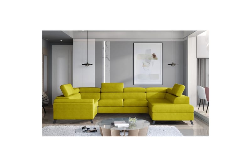 Divaani Eltap Escada 336x200x92 cm, Omega 68, Keltainen, Oikea