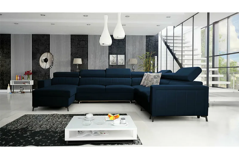 Galbally 5-sits Hörnbäddsoffa NO_BRAND Dark blue - Huonekalut - Sohva - Vuodesohva - Kulmavuodesohva